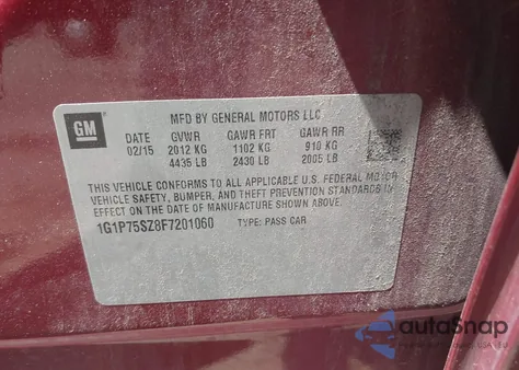 2015 Chevrolet Cruze Diesel из США, поврежденный, VIN 1G1P75SZ8F7201060